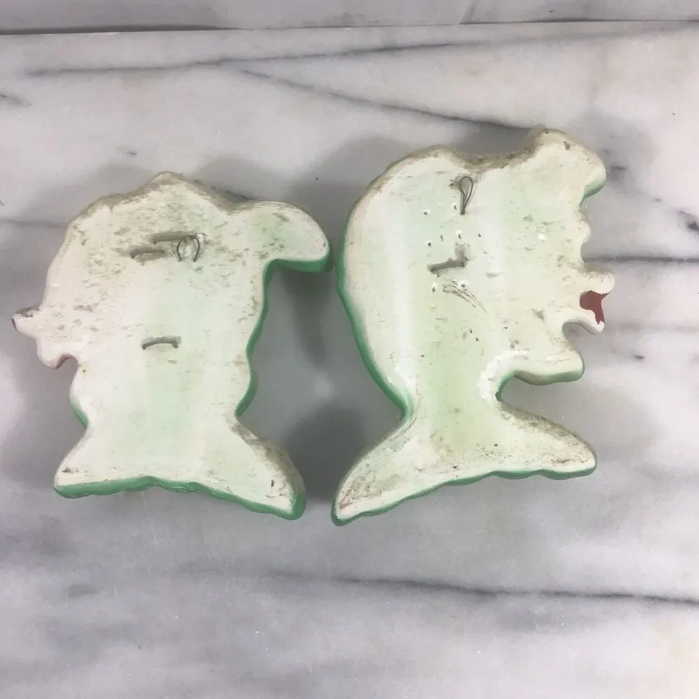 Vintage1969 Miller Studio Chalkware Fish Wall Plaques Mr & Mrs MCM Kitsch